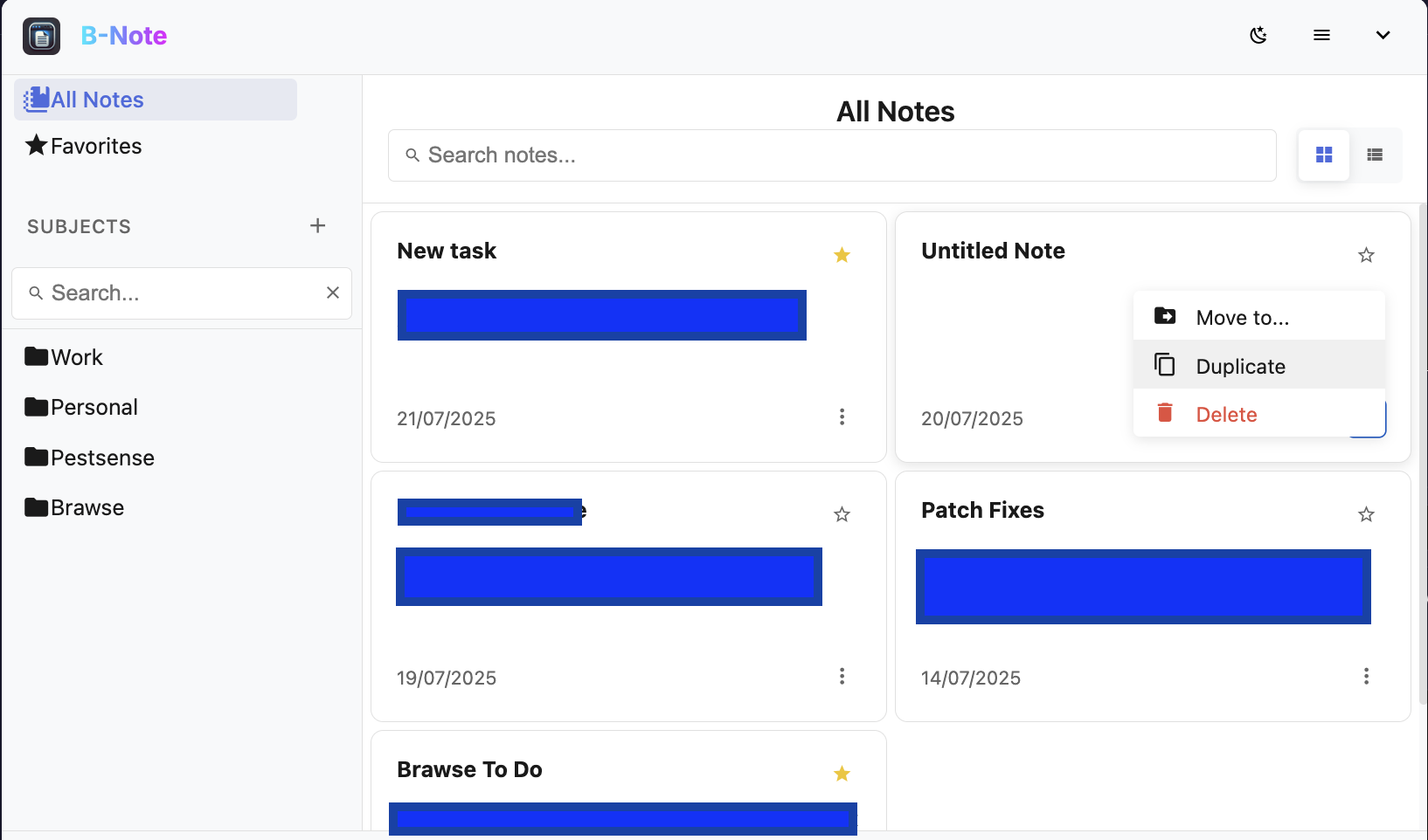 Note management demo